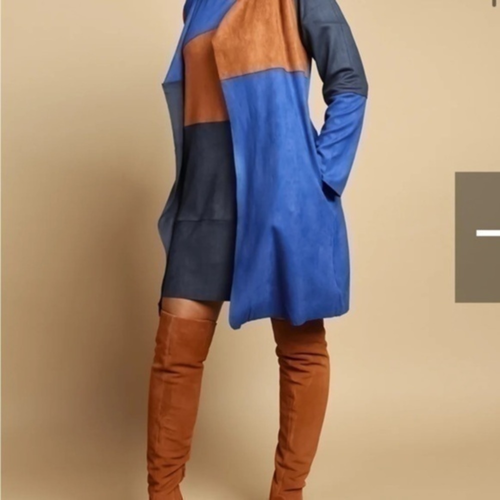 NWT Modern Vintage Faux Suede Color Block Open Cardigan /Jacket Size M